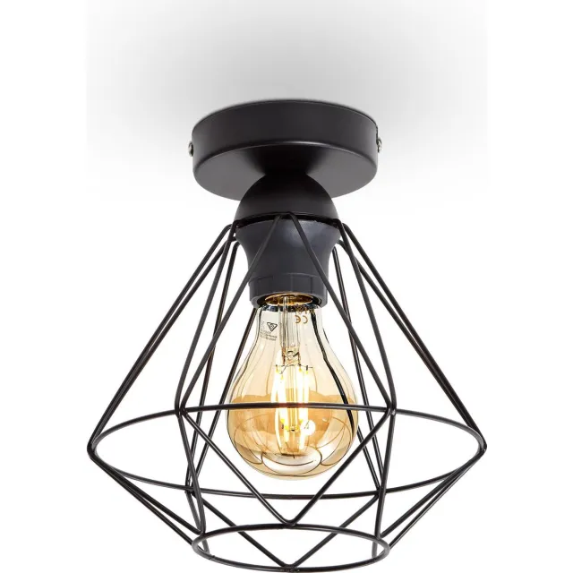 B.K.Licht Industriële Plafondlamp - zwart - metaal - Ø22cm - excl. E27 lichtbron