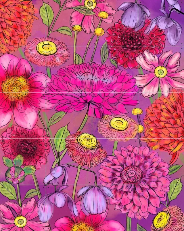 IXXI Sea of Flowers, Raissa Oltmanns - 80 x 100 cm - Grote wanddecoratie en posters - Illustraties, Digitale Kunst, Slaapkamer, Gang, Woonkamer Paars / Roze