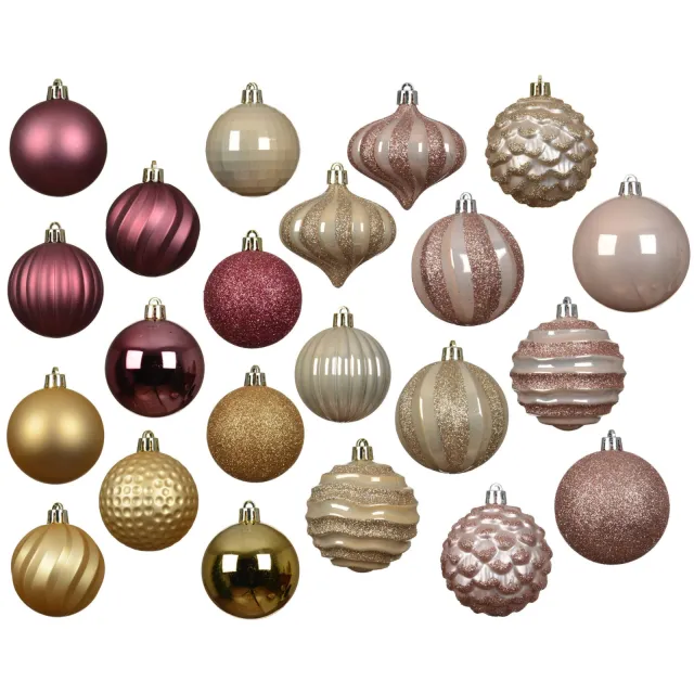 Decoris kerstballen onbreekbaar - glitter mix burgundy, goud, roze