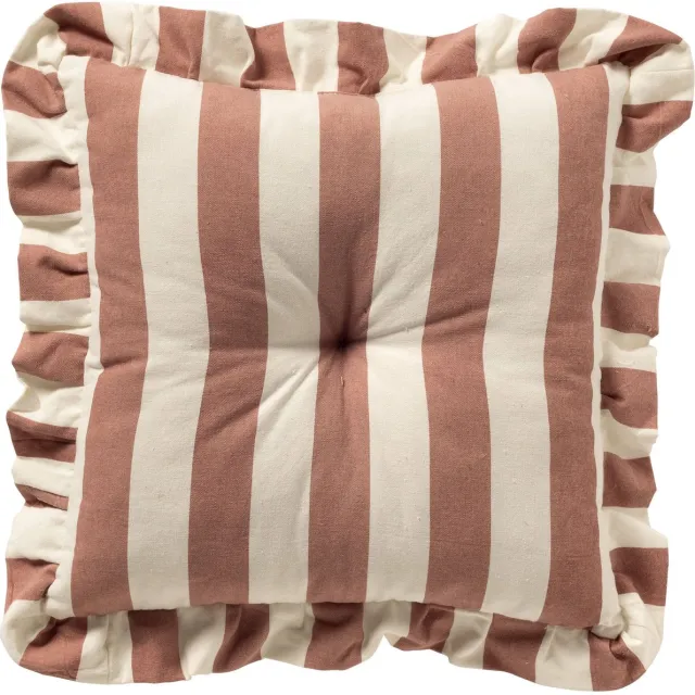 Dutch Decor BELLA - stoelkussen 40x40 cm - gestreept - ruches - Old Rose - roze - Zitkussen Oudroze