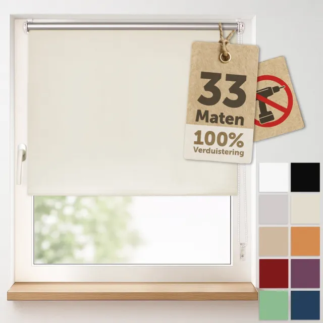 Blumtal Verduisterend Rolgordijn - Rolgordijn Zonder Boren - 80x210cm - Ivoor
