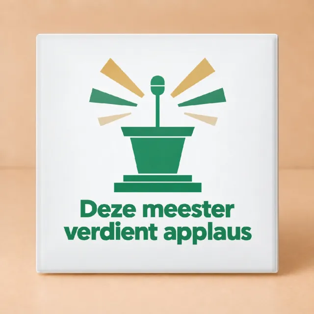 Bedruk King Vrolijke Meester ‘U verdient een pauzebel’ Tegel – Kleurrijke Popart Wanddecoratie voor Leerkrachten - 15 x 15 cm Wit