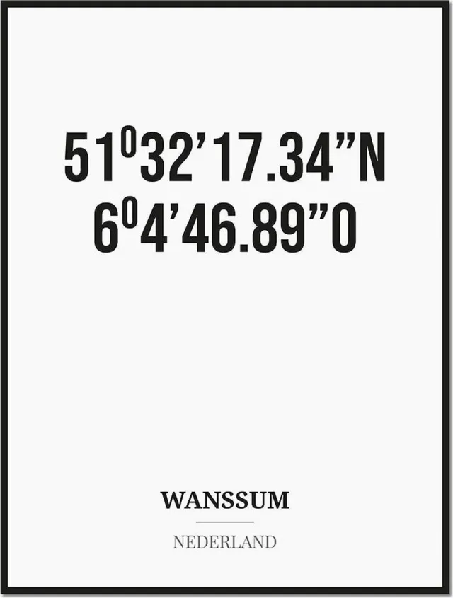 Studio216 Poster/kaart WANSSUM met coördinaten zwart, wit