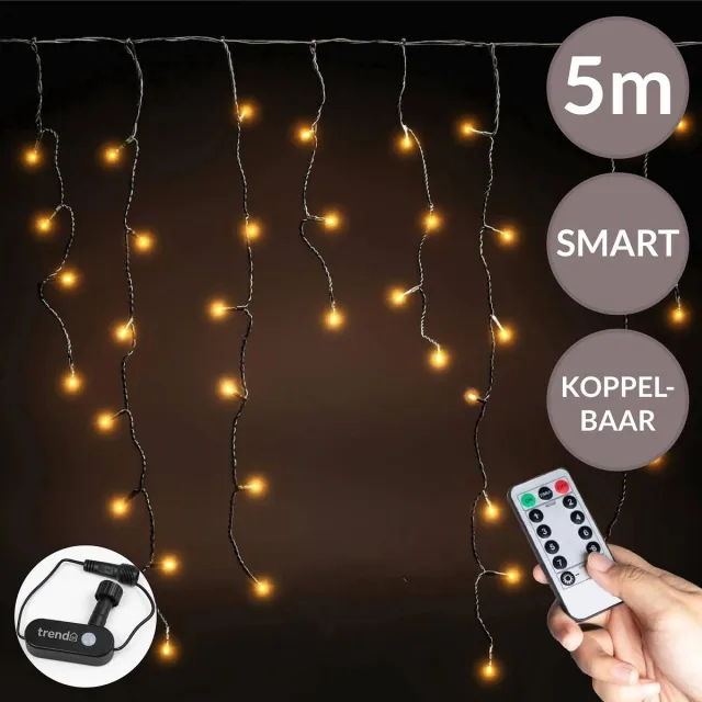 Trend24 Smart Kerstverlichting 5 meter - 225 LED - Lichtgordijn - App & Afstandsbediening - Dimbaar - IP44 - Warm wit