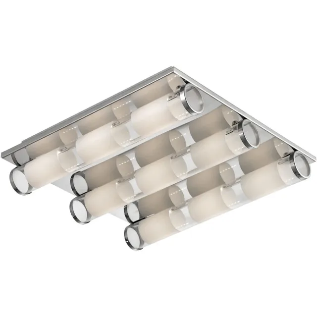 ESTO Plafondlamp gesatineerd glas woonkamer plafondlamp chroom, aluminium, 9 LED 3W 300Lm warm wit, LxBxH 40x40x8 cm zilver