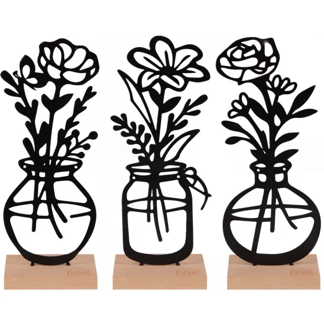 UNUS Bloemenvaas 3-delig swart lente zomer decoratie met bamboevoe Wit