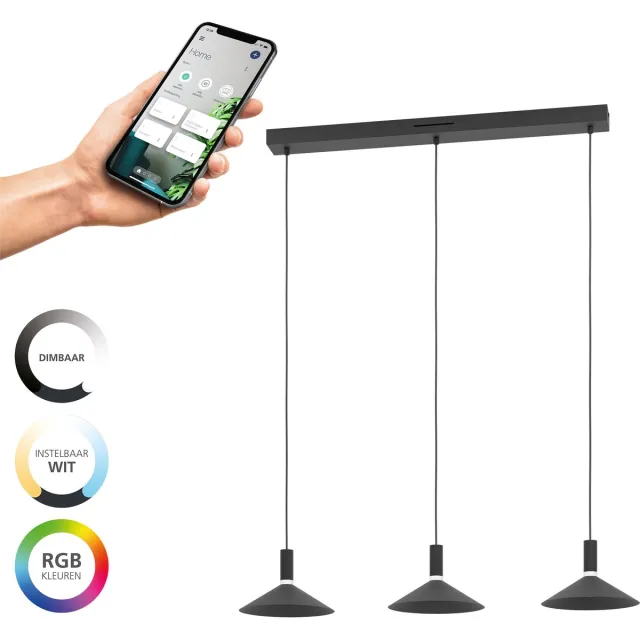 Eglo connect.z Conomavilla-Z Smart Hanglamp - LED - 92 cm - Zwart/Wit - Instelbaar RGB & wit licht - Dimbaar - Zigbee
