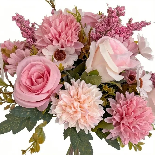 NUVEX Roze kunstbloemen boeket rozen mix decoratie bloemen bos 1 stuk voor interieur bruiloft en tafel decoratie Roze, Wit, Groen