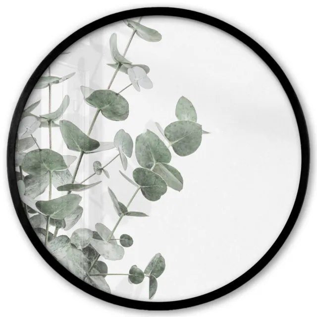 FrameYourWall Poster in lijst Rond - Fotolijst 40x40 cm - Posters - Eucalyptus - Bladeren - Natuur - Groen - Ronde posterlijst zwart - Decoratie - Wanddecoratie woonkamer - Muurdecoratie slaapkamer Groen - Planten