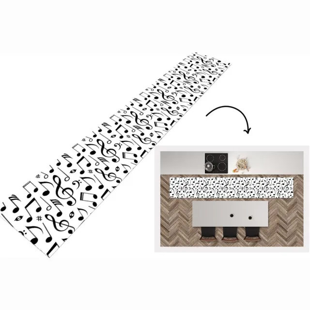 KitchenYeah Keukenloper - Keukenmat - Muziek - Patronen - Zwart Wit - Keuken vloerkleed Zwart; Wit