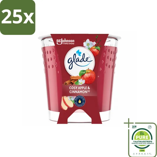 Glade 25 x Glade - Geurkaars Cosy Appel Kaneel - 100% Raapzaadwas & Vegan - 112 g - Grootverpakking - Vaatwasstrips - Geurkaars - Vegan - Warme Geur - Appel - Kaneel rood
