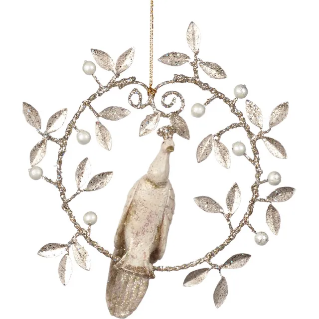Goodwill Kerstbal-Pauw in Krans Créme-Champagne - 18 Cm Goud