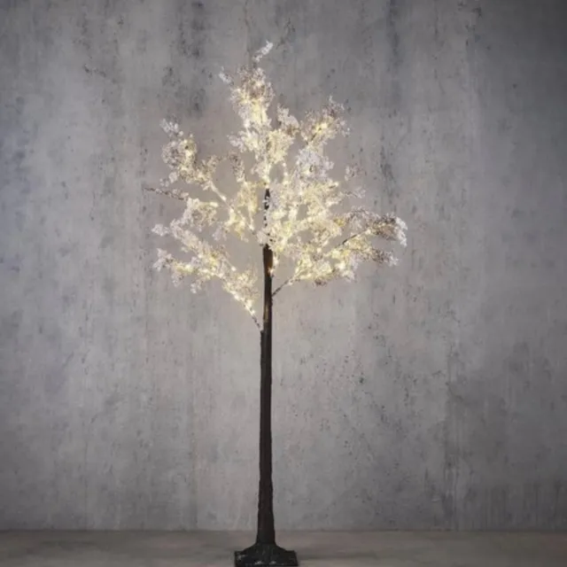 Luca Lighting Boom bloem bruin frosted klassiek wit 125led IP 44 timer - h120xd60cm - Woonaccessoires en seizoensgebondendecoratie