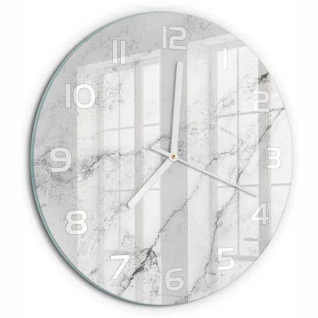 TULUP Wandklok - Marmer Moderne Wandklok Glas - fi30 cm - Wit Wandklok Glas Decoratie - Witte handen - Ronde Klok - Glazen Wandklok Design - Klok Glas Met Opdruk