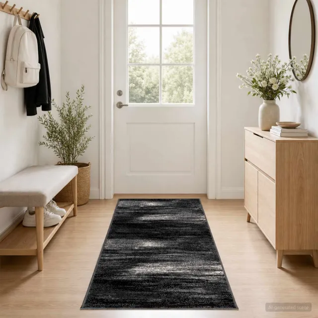 vidaXL Tapijtloper FLORNES Geweven Zwart Penseelstreken 80 x 450 cm PP