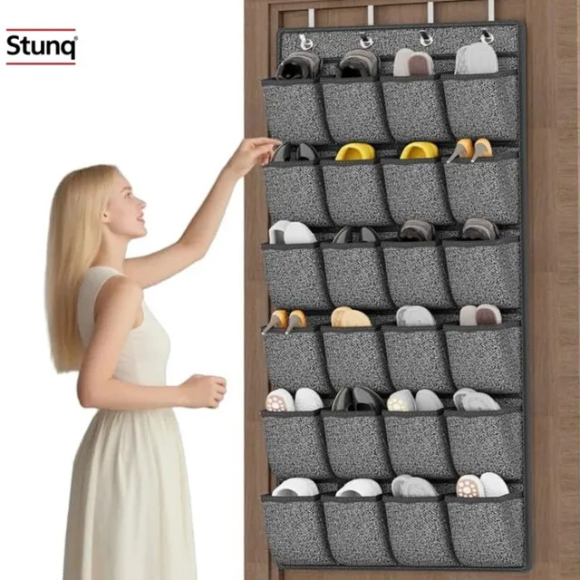 Stunq Over-deur Schoenenorganizer met 24 Grote Vakken – Hangend Schoenenrek voor Heren, Dames en Kinderen – Grijs