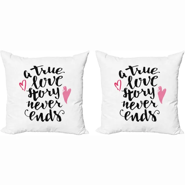 ABAKUHAUS Citaat Sierkussenhoes Set van 2, Wahre Liebesgeschichte Hart, Modern Accent Dubbelzijdige Digitale Print, 40x40, Zwart Roze Roze