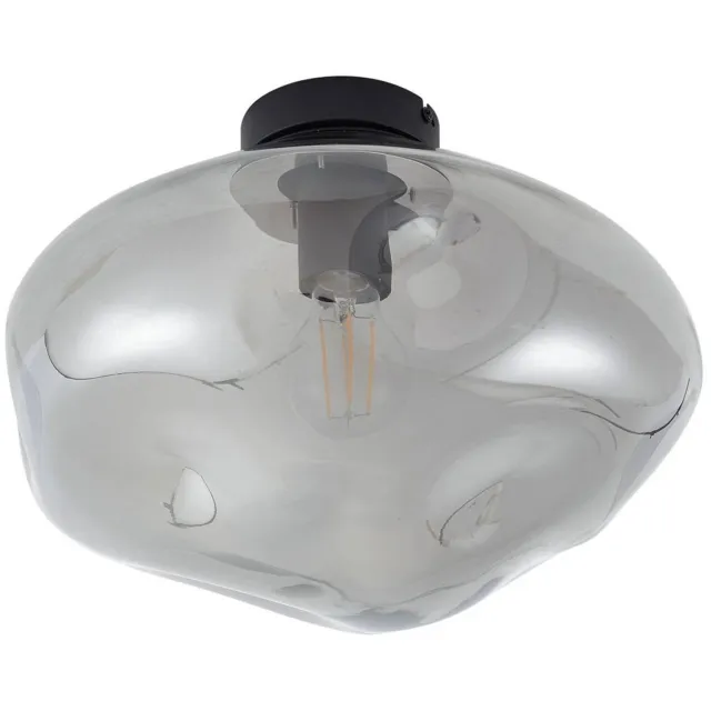 Lindby plafondlamp - 1licht - Glas, ijzer - H: 25 cm - E27 - rookgrijs, zandzwart