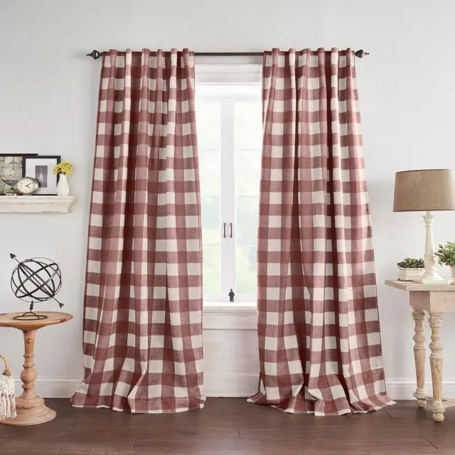 Famanu Boerderij Living Grainger Buffalo - Check Verduisterend Gordijn - Woonkamer en Slaapkamer Drape met Rod Pocket Tabs - 132 x 241 cm - Rood - 1 Paneel