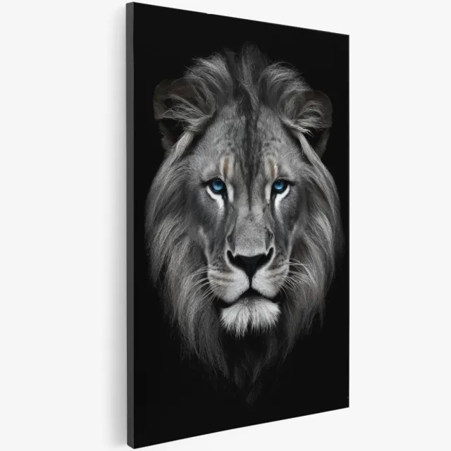 Saammp Canvas Schilderij - Leeuw - Blauwe ogen - Portret - Abstract - Dieren - 75x100 - Foto op canvas - Wanddecoratie - Muurdecoratie Woonkamer - Slaapkamer decoratie - Canvas Print Multicolor