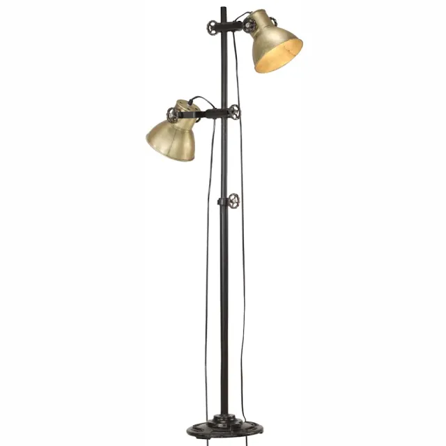 vidaXL Vloerlamp met 2 lampenkappen E27 gietijzer messingkleurig Goud
