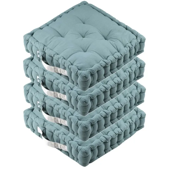 Stof Textile Vloerkussen DUO - 4x - lichtblauw - katoen - 45 x 45 x 10 cm - vierkant - Extra dik - extra zitplaatsen - spelen - gamen - relaxen