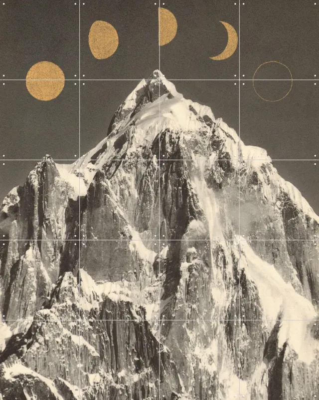 IXXI Moon Phases, Florent Bodart - 80 x 100 cm - Grote wanddecoratie en posters - Vintage, Fotografie, Illustraties, Collage, Klassiek, Slaapkamer Wit / Goud / Warme kleuren