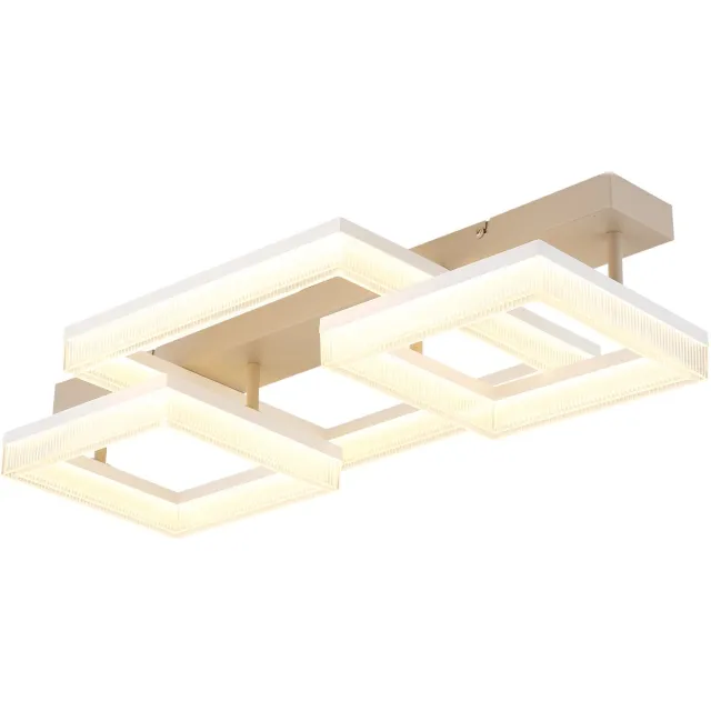 Globo LED plafondlamp vierkantjes zandkleurig design lamp eetkamerlamp woonkamerlamp, metaal, 40W 3300Lm warm wit, LxBxH 66x33x12,3 cm