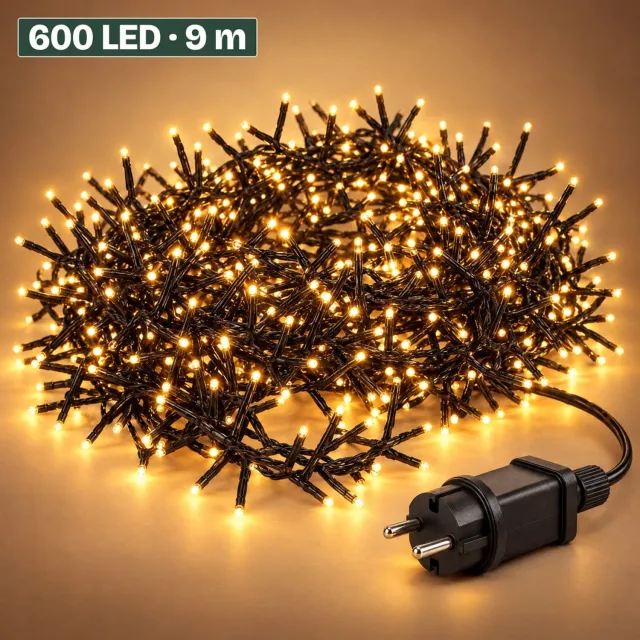 Levano Kerstverlichting Buiten - 600 LED 9 m Extra Warm Wit - Kerstboomverlichting - Clusterverlichting - Kerstlampjes - Lichtsnoer Binnen en Buiten - Lichtslinger - Kerstlichtjes - Buitenverlichting Kerst - LED Kerstverlichting met Timer - IP44