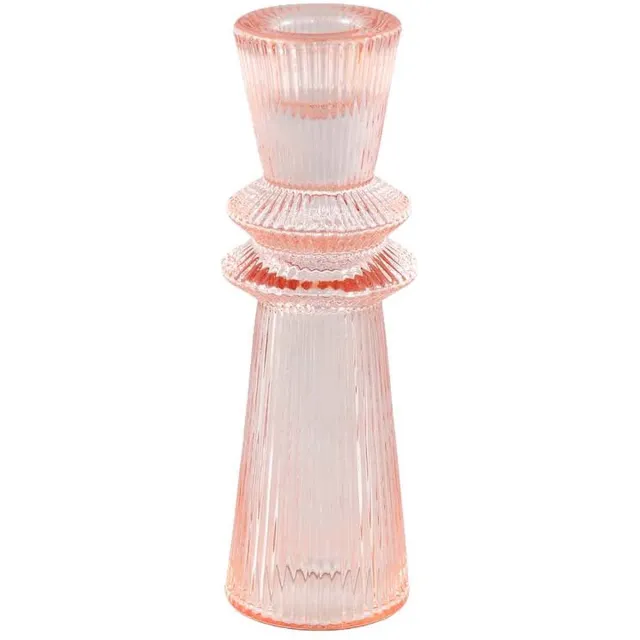 PTMD COLLECTION PTMD Linty Ronde Kandelaar - H15,5 x Ø5 cm - Glas - Roze