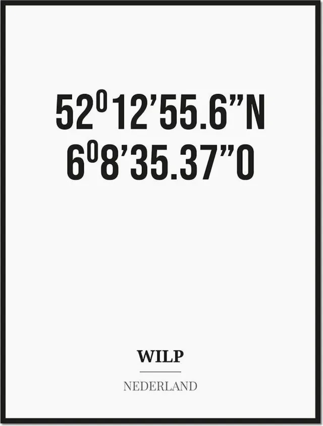 Studio216 Poster/kaart WILP met coördinaten zwart, wit