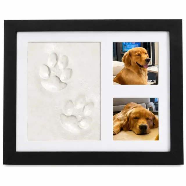 SWGOTA Fotolijst voor pootafdrukken met afdrukmassa, buitenmaat 23 x 28 cm, 2 fotovakken, zwarte lijst met witte passe-partout