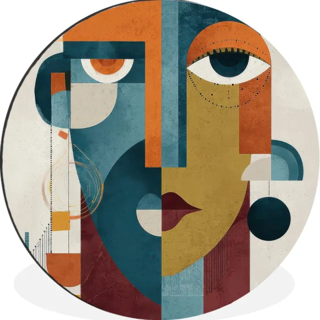 WallCircle Wandcirkel - Muurcirkel - Geometrisch - Strakke vormen - Kleurrijk - Aluminium - Dibond - 60x60 cm - Binnen en Buiten Geometrisch - Vormen - Gezicht