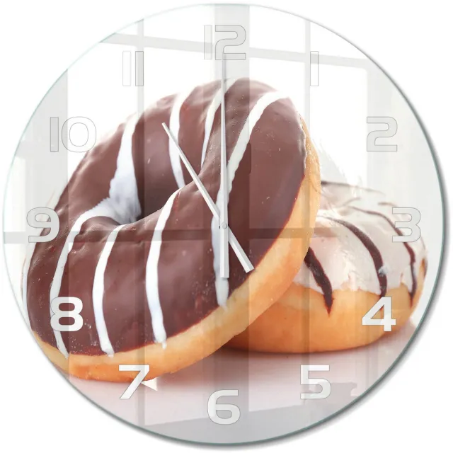 TULUP Wandklok - Chocoladedonuts Glazen Wandklok Design - fi60 cm - Bruin Klok Glas Met Opdruk - Witte handen - Ronde Klok - Wandklok Glas Met Motief - Decoratieve Glazen Klok