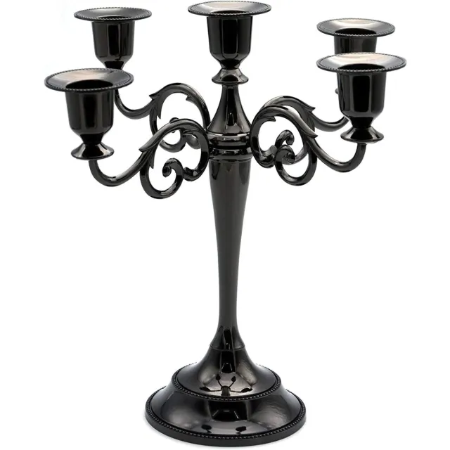 Ibenzoa Elegante 5-armige metalen kandelaar voor sfeervolle tafeldecoratie bij evenementen Zwart