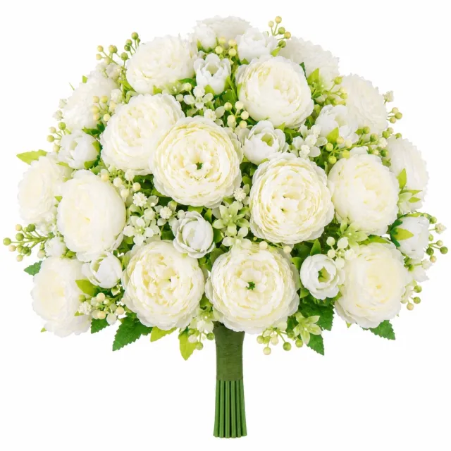 ROSIFY Kunstbloemen Kunst Pioenrozen Wit – 8 Stelen – Kunstbloemen Boeket – 30 cm – Witte Bloemen voor Vaas Wit 8