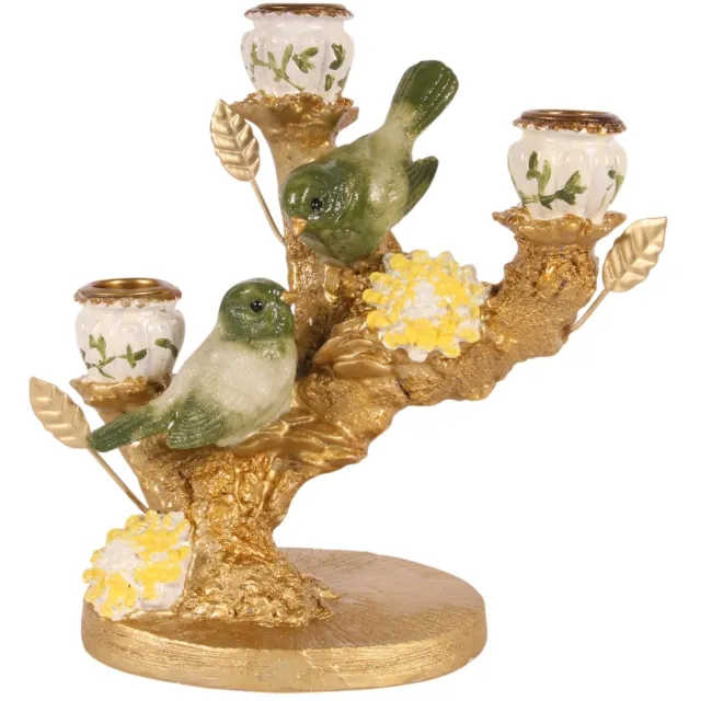Baroque Kandelaar - Kandelaar Vogels 19,5 cm - Groen - Resin - 19.5x21.5x12 - Polyresin
