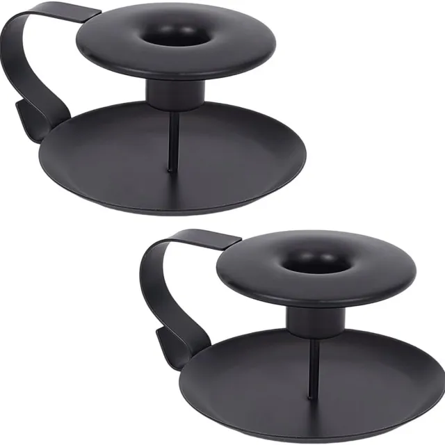 SNQ Zwarte Metalen Kaarsenhouders – Set van 2 – Vintage IJzeren Kandelaar met Handvat – 10,4x6,1 cm – Voor Rustiek Interieur - Bruiloft en Feest – Geschikt voor DIY Kaarsen