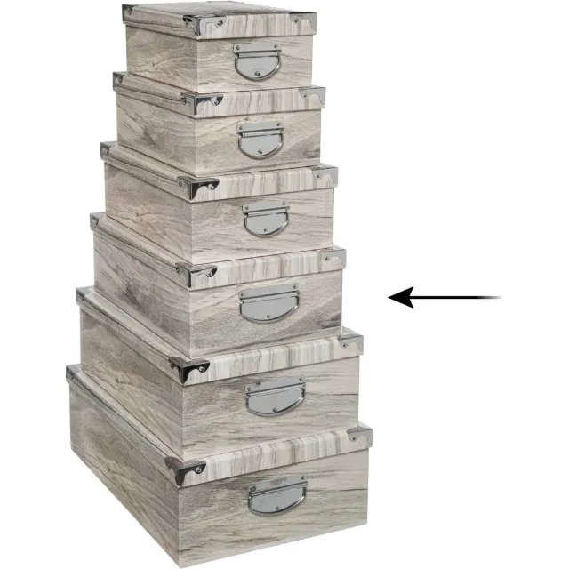 5Five® 5Five Opbergdoos/box - Houtprint licht - L40 x B26.5 x H14 cm - Stevig karton - Treebox Lichtgrijs