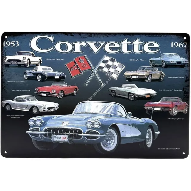 Metalenwandbordenshop.nl Corvette 1953-1967 Collection Metalen Wandbord - Corvette 1953-1967 Collectie - 30x40 cm - Retro Auto Decoratie - Mancave Garage Bord - Wanddecoratie Woonkamer - Cadeau Man - Vintage Reclamebord - Reclameplaat - Cafe - Tekstbord - Vintage - Muurplaat Multi