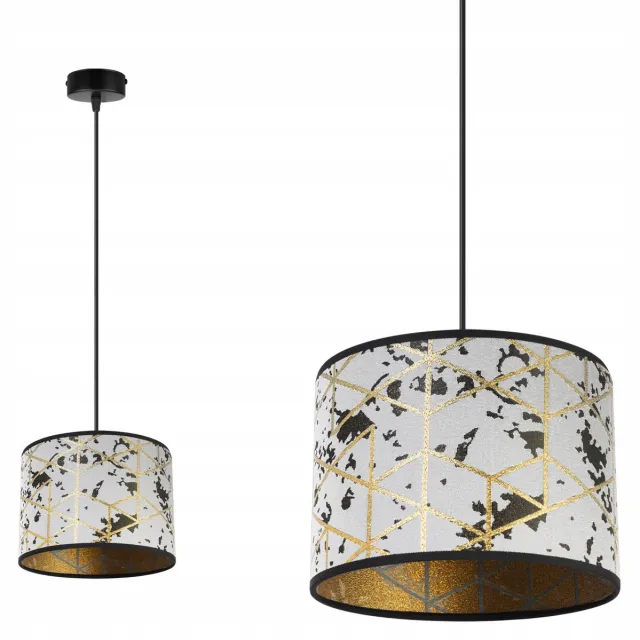HOME LIGHT Light-Home Werona – Plafondlamp – Grijs met Goud – Stoffen Kap – In Hoogte Verstelbaar Zwart/Grijs met Goud