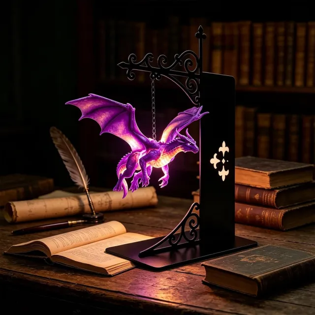 m3rkl00s Boekensteun met Lamp - Decoratieve Boekenplankverlichting - Leeslamp - Sfeerverlichting-Zwart en paars
