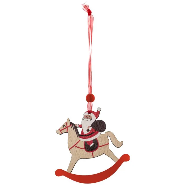 Feeric lights & Christmas Hangversiering van sparrenhout in de vorm van een rood houten paardje van de Kerstman, 8,5 cm Rouge