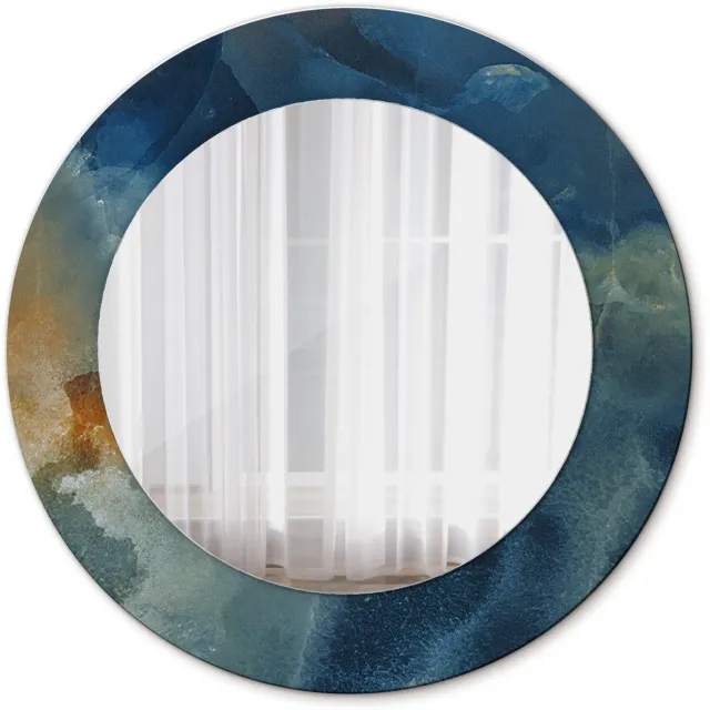 TULUP Spiegel - Ronde vorm Spiegel - op gehard Glas - Onyx marmer - Diameter: 50 cm - Blauwe - Inloopkastspiegel – Badkamerspiegel - Toiletspiegel - Decoratieve spiegel - Tijdloos Spiegel - Minimalistische Spiegel - Ronde vorm Blauw Onyx marmer