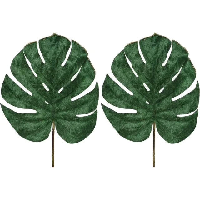 Shoppartners Bellatio flowers & plants Monstera kunsttak - 2x - fluwelen blad - 80 cm - onderhoudsvrij Groen