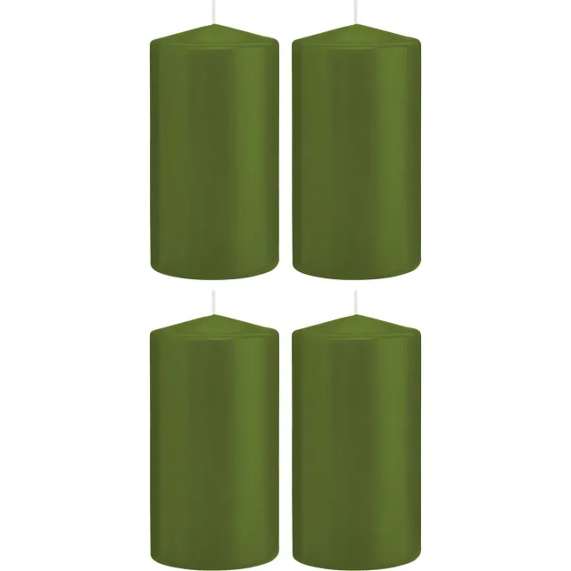 Trend Candles Cilinderkaars/stompkaars - 4x - olijfgroen - 8 x 15 cm - 69 branduren - horeca kaarsen