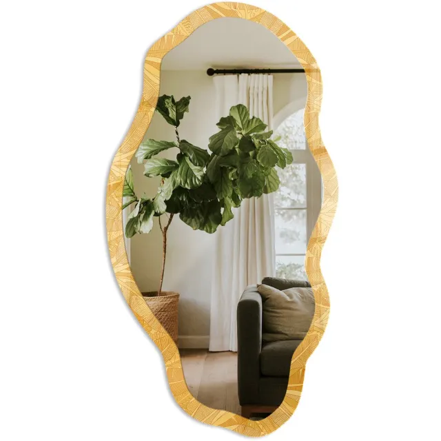 TULUP Tropische Bladeren Spiegel - Geel Rechthoekige Spiegel Voor Interieur - Organische Spiegel - Woonkamer - Illustratief - 45x90 cm - Totale afmeting 52x97 cm Tropische Bladeren, Geel