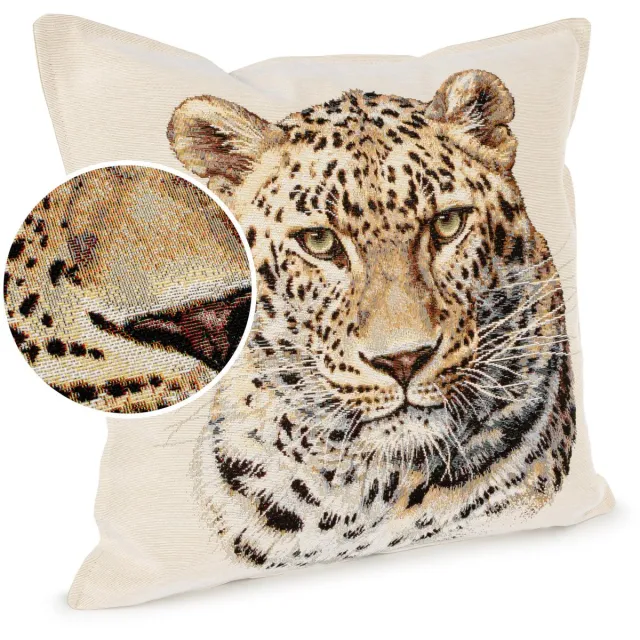 ANRO Luipaard Sierkussen 45x45 cm - Jacquard gobelin beige