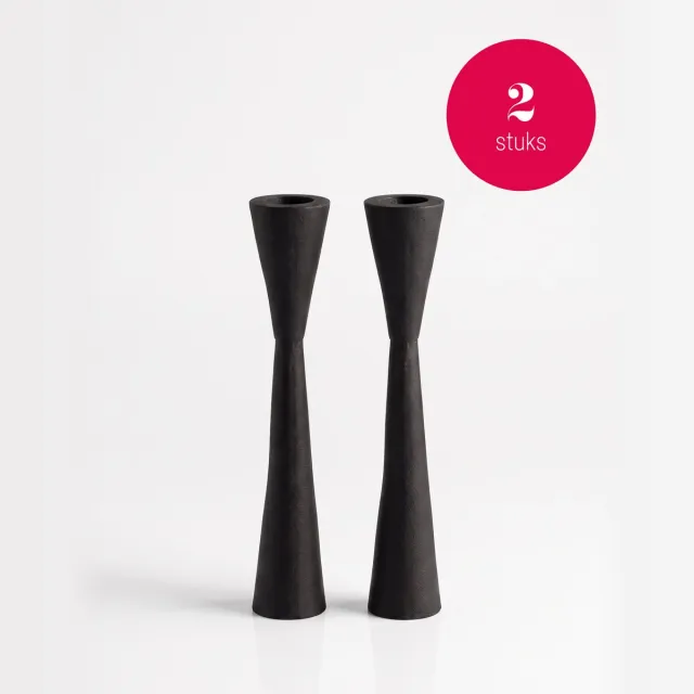vtwonen Kandelaars - Metaal - Zwart - Set van 2 - 20 cm