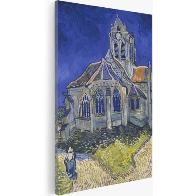 Saammp Canvas Schilderij - Vincent Van Gogh - De kerk van Auvers - Abstract - Kunst- 60x90 - Foto op canvas - Wanddecoratie - Muurdecoratie Woonkamer - Slaapkamer decoratie - Canvas Print Multicolor
